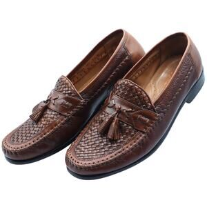 Brass Boot Walking Gloves Brown Woven Braided Leather Loafers Tassel Mens 9.5